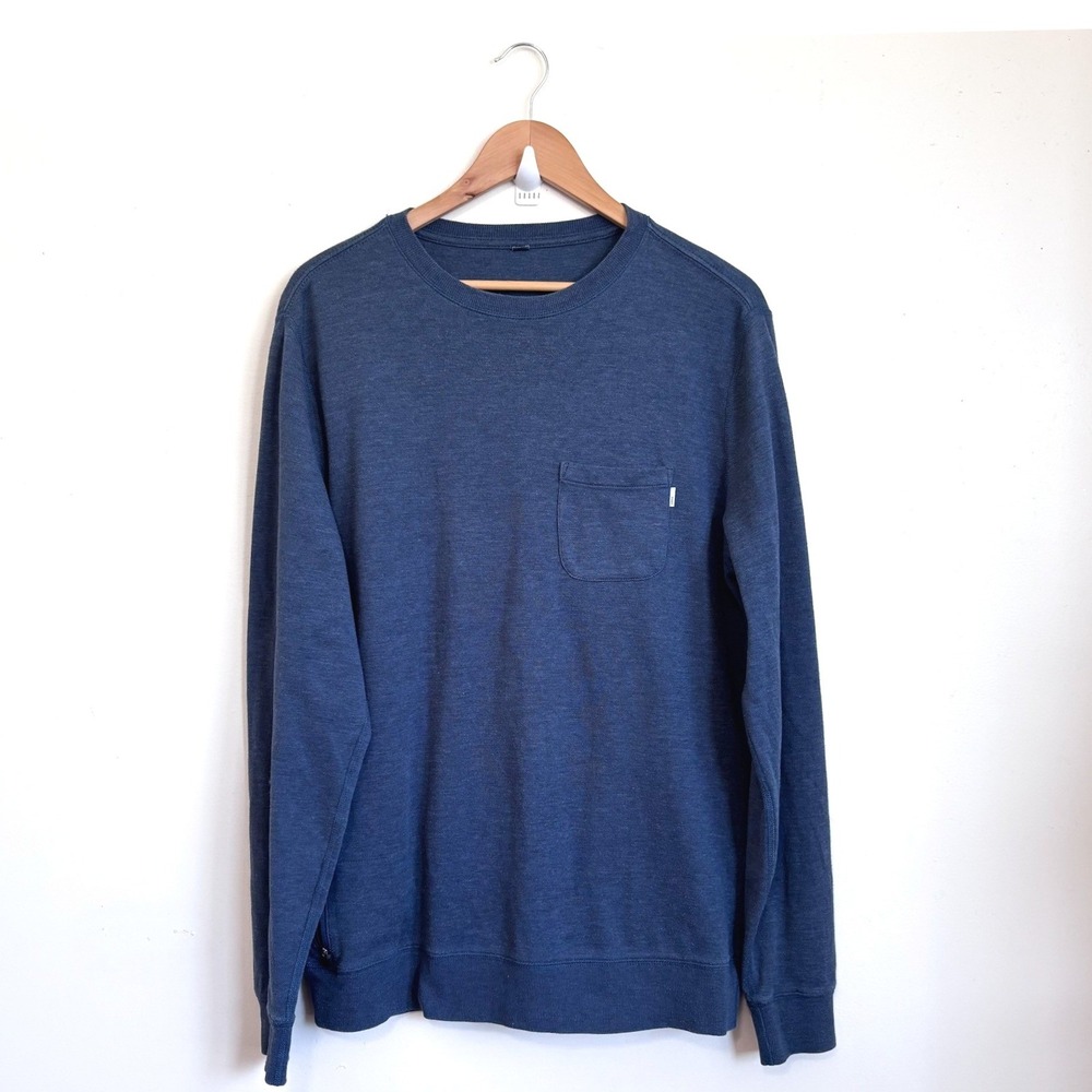 Vuori Mens Sweatshirt Large Blue Heathered Lightweight Ponto Crewneck Zip Pocket